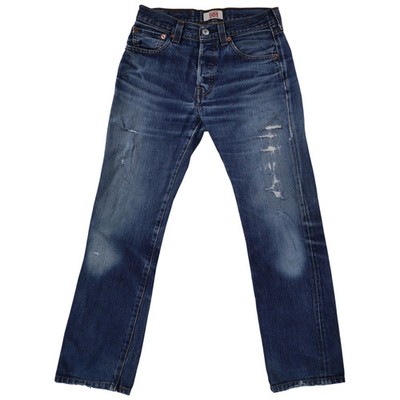 Levi's 501 Herren Jeans Distressed Denim 00s Größe 28 Blau W28 L32 100% Baumwolle