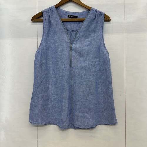 Canotta donna INC lino zip scollo a V blu spacco laterale leggera ��14 - Foto 3 di 11