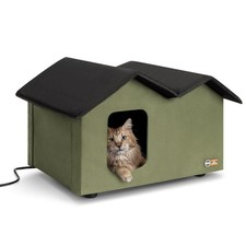 Elevated Outdoor Kitty House Extra-Wide Heated Olive/Black 26.5 X 21.5 X 17 I...