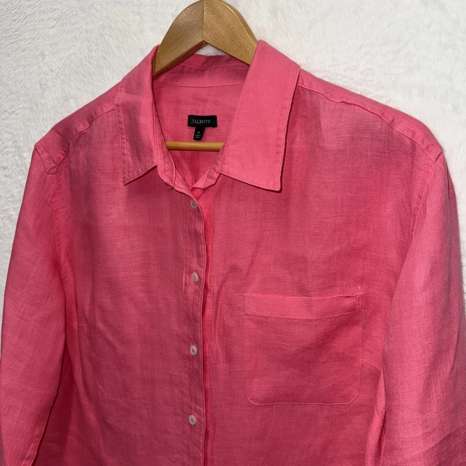 Talbots льняная рубашка на пуговицах с длинным рукавом средний розовый классический Coastal Vaca - Изображение 3 из 4