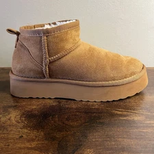 Beach by Matisse Breckenridge Platform Boots 6 Chestnut Faux Fur Pull On Suede 