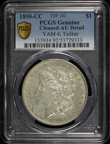 1890-CC Top 100 VAM-4 Tailbar Morgan Dollar PCGS AU Details Cleaned