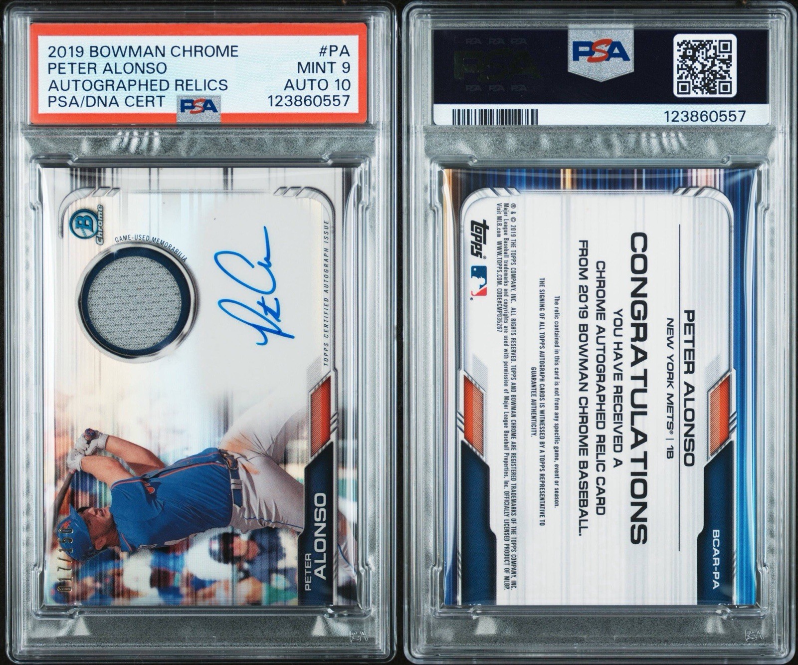 2019 Bowman Chrome Peter Pete Alonso Mets RPA RC Rookie Patch /150 PSA 9 AUTO 10