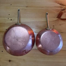 Paul Revere 8-1/2” &  10-1/2” Copper Stainless Steel Frying Pan Skillet Brass 76