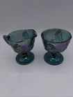 Vintage Blue Carnival Glass Cream and Sugar Iridescent Depression Grapes