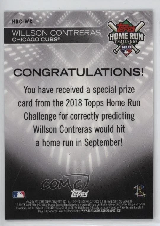 2018 Topps Home Run Challenge Promotion September Winners /81 Willson Contreras - Image 2 of 2