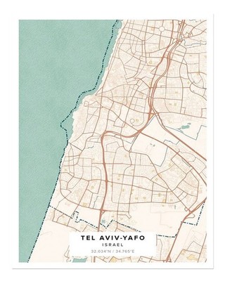 Tel Aviv Stadtplan Wandkunst Moderner Stadtplan Druck Minimalistisch U
