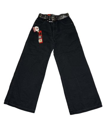 NWT Plugg Co.  Women's Jeans Cargo Pants  Baggy with Belt Black Sz 12