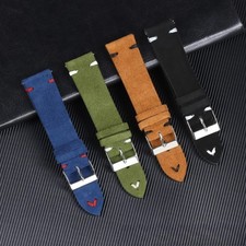 Quality Double Line Thickened Suede Genuine Leather Watch Band Strap 18 20 22mm