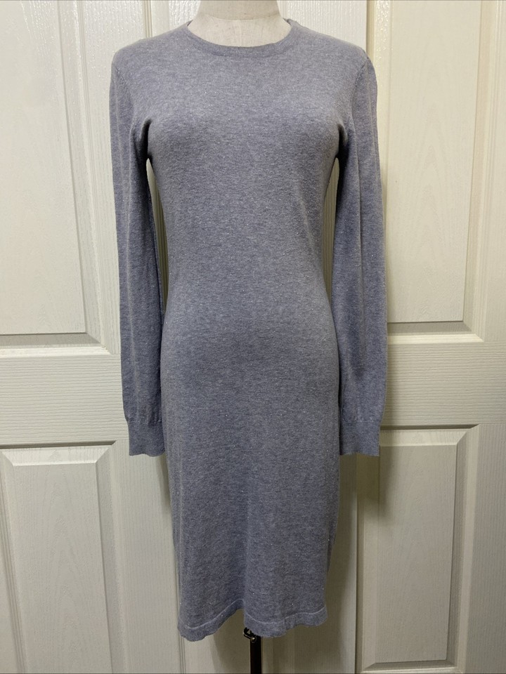 OXFORD Women Grey Metallic Yarn Long Sleeve Knit Sweater Dress ~ Size 8