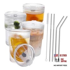 16 OZ Iced Coffee Cups with Lids and Straws Set of 4, Unbreakable 4 Pack