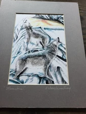 Arleen Armstrong Art Signed Print Framed Matted Moonshine Wolves Dogs Howling JT
