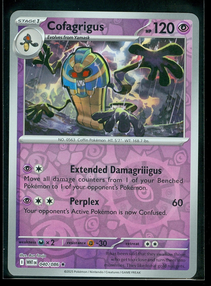 Pokemon COFAGRIGUS 040/086 - White Flare - RARE Rev Holo - MINT