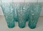 Lot 7 Vintage  Anchor Hocking Lido Milano Aqua Blue Crinkle Glasses 6.5" 16oz