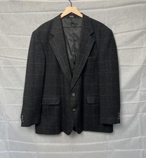 VTG Haggar Wool Sport Coat Mens 46 Black W/ Light Pastels Windowpane Academia
