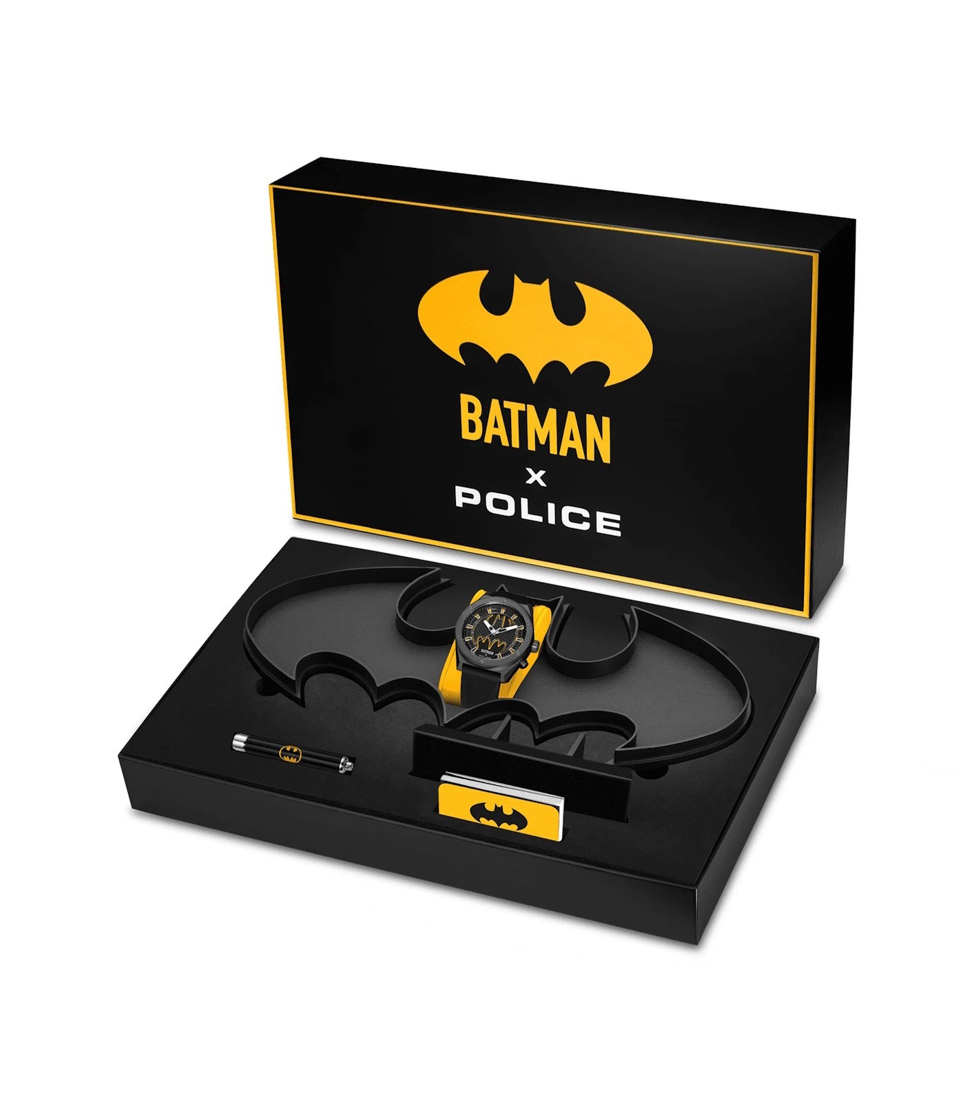 Police Ultimate Batman SET con linterna reloj para hombres reloj de pulsera gris-amarillo
