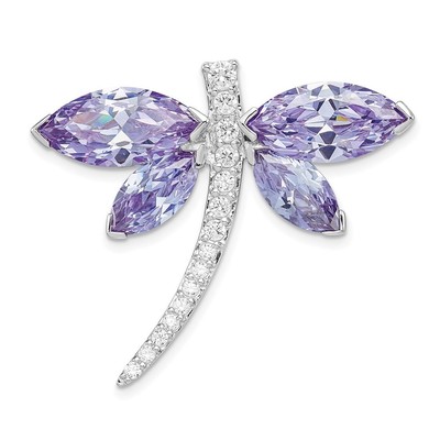 Sterling Silver Rhodium-plated Lavender Cubic Zirconia Dragonfly Slide