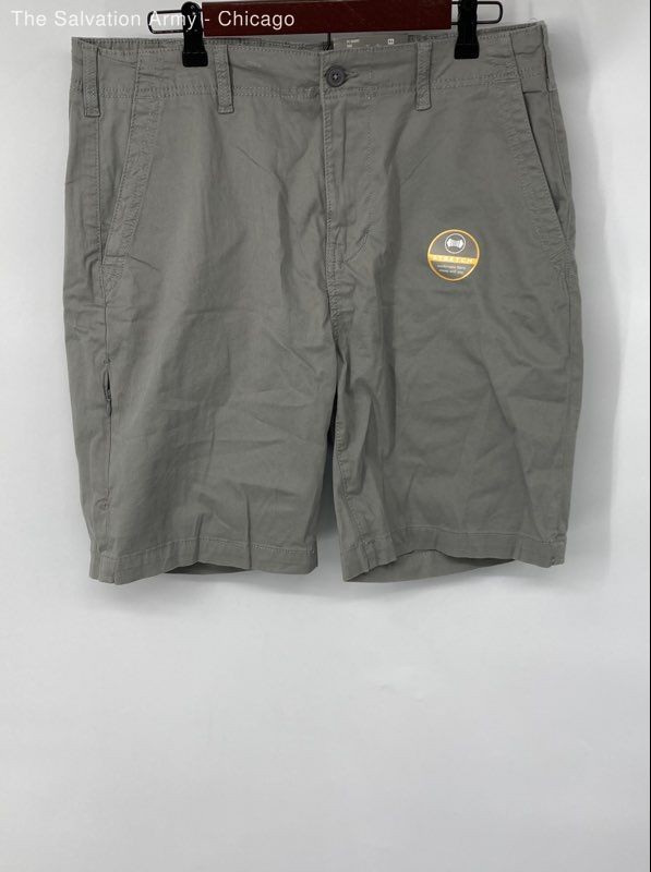 Falls Creek Mens Gray Stretch Flat Front Slash Pockets Chino Shorts Size 36