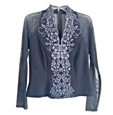 Vtg Formal Blouse Size 10 MOB Black Sparkle Mesh Sheer Evening Top 90's USA Made