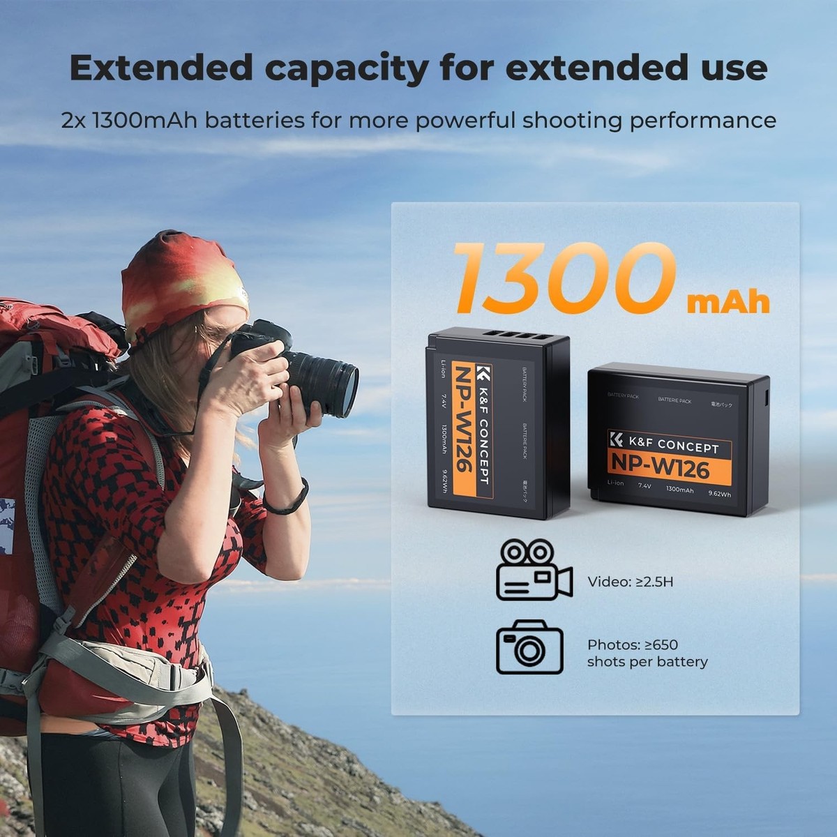 1300mAh NP-W126 NP-W126S Battery and Charger for Fujifilm XM5