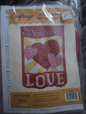 New Craftways February Banner Plastic Canvas Kit "All You Need Is Love" 7 mesh