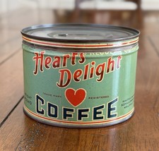 Rare 1930s-40s Hearts Delight Coffee Can Tin 1lb Country Store Vintage No Reserv