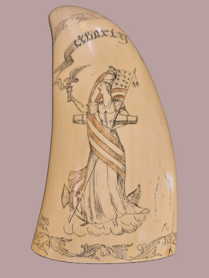 Réplica marítima de diente de ballena de imitación marfil "Libertad" Foto 2 de 4