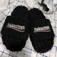 Balenciaga Men  s Faux -Fur Black Slides Size 10