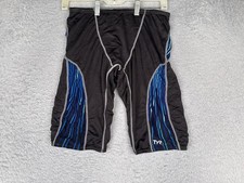 TYR Swim Jammers Mens 34 Black Blue Stripe Compression Training Jammer Shorts