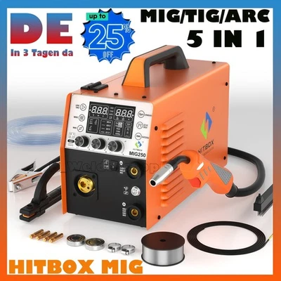 250A Schweißgerät 5in1 ohne Gas MIG/MAG/MMA Alu Edelstahl LCD Komplettset DE - Bild 1 von 4