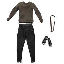 Herrenbekleidung Im Ma&szlig;stab 1/6 Hellgrau Gestrickt T-Shirt Jeans G&uuml;rtel Canvas