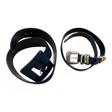 Vintage Genny 2x Black Leather & Suede Belts Size 40 Made In Italy Designer