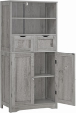 Storage Cabinet with 2 Drawers  Adjustable Shelf, Tall Bathroom Cabinet with Do