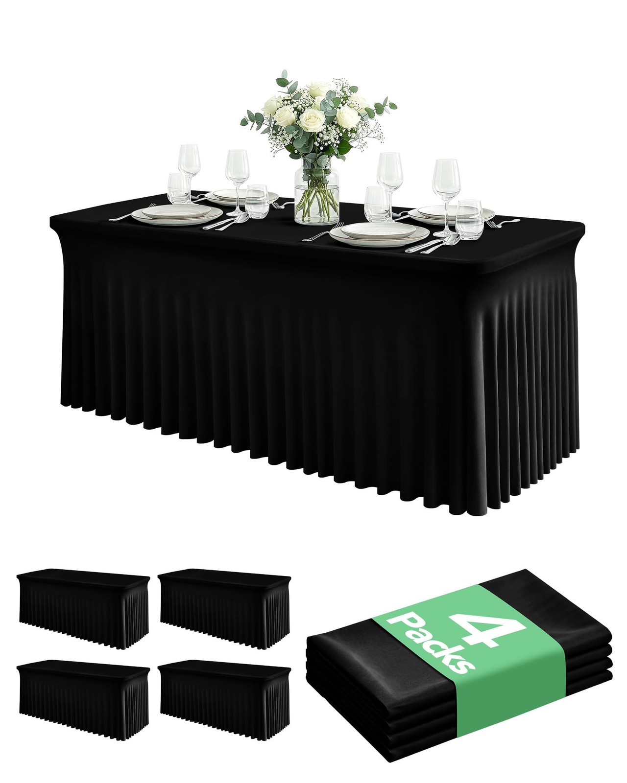 Skirts For 6ft Rectangle Tables, Black Stretch Tab...