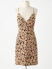 Madewell Floral Cami Slip Dress Tan Black Lace-Up Back Size 8