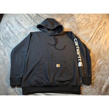 Carhartt Hoodie Mens Small Black Loose Fit Graphic Sleeve Logo Pullover