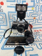 Vintage Olympus OM-1N SLR Film Camera 1.1'8 f= 50mm f = 135mm Lenses UNTESTED