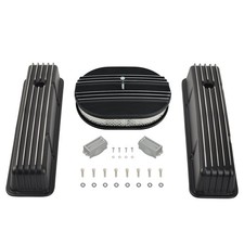 Black Tall Valve Cover 12 Half Finned Air Clean For 58-86 Chevy Sbc 350 400 Black Tall Valve Cover 12 Half Finned Air Clean For 58-86 Chevy Sbc 350 400