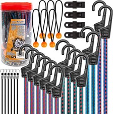 30pcs Heavy Duty Bungee Cords with Hooks - Assortment in JarIncluding Tarp Clips