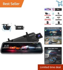 10'' Full Touch Screen Mirror Dash Cam Front Rear 1080P Night Vision Wide