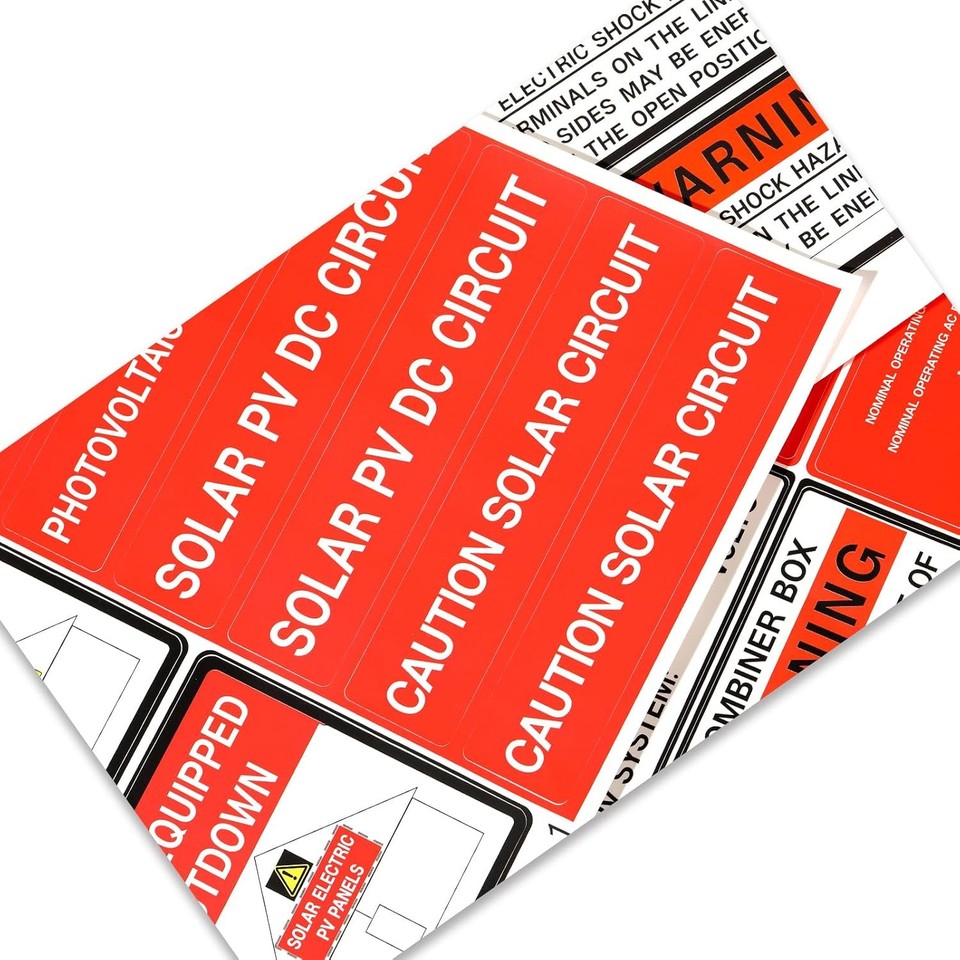 48 Pack PV Solar System Install Label Kit,Photovoltaic Safety Stickers ...