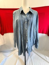 Old Navy Jean Tunic Shirt Womens Size 3X Light Blue Long Sleeve Pleats Button Up