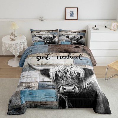 Rustic Highland Cow Comforter Set King Size,Farmhouse Animals King, Multi 10 