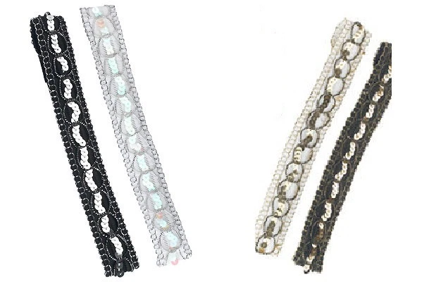 ¤¤  BANDEAU galon brodé perles PAILLETTES blanc or NOIR OU BRUN - Photo 1/1