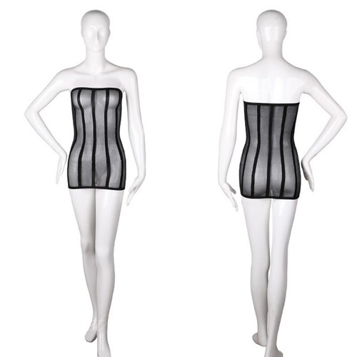 Damen Trägerloses Kleid Gestreift Mini Netz Durchsichtig Bodycon Sexy Erotisch A - Bild 8 von 17