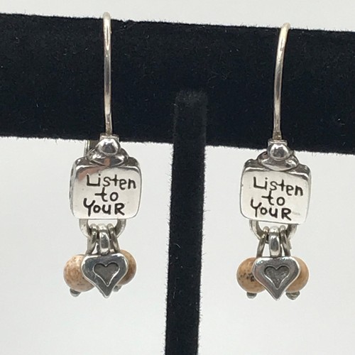Brighton Earrings Listen To Your Heart Drop Silver Plate Lever Back Dangle