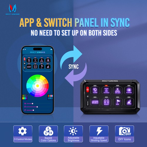 MICTUNING P1S-8 Gang ON-OFF Switch Panel Relay Multifunction RGB APP Control - Picture 5 of 11