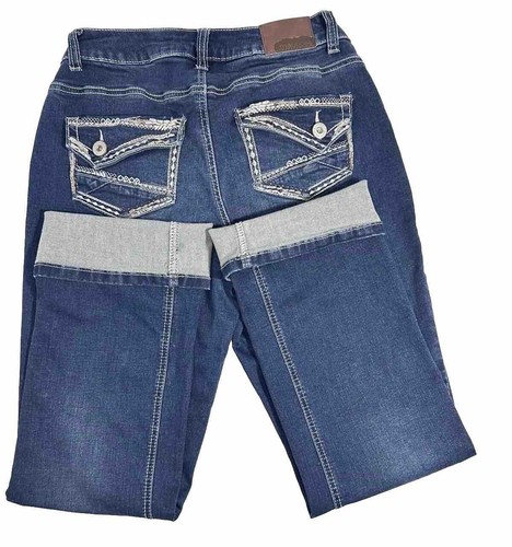 Pantalones de mezclilla Maurices Bootcut para mujer talla 3/4 tiro medio azul elástico bordado - Imagen 6 de 8