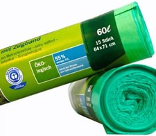 Secolan M&uuml;lleimerbeutel, mit Zugband, gr&uuml;n, 60 Liter 15 St&uuml;ck