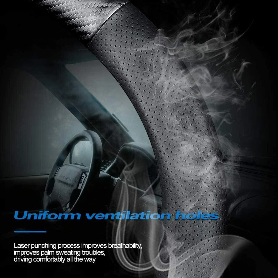 Cubiertas de volante de coche de cuero de fibra de carbono antideslizantes transpirables para Chrysler Foto 4 de 4